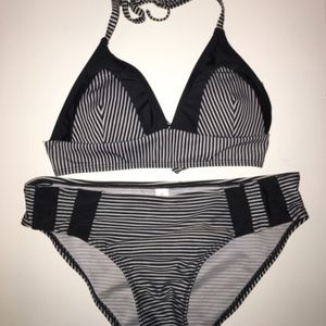 black + white stripe bikini